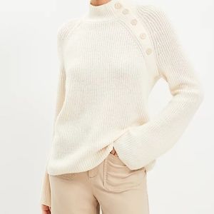 The Loft Ribbed Button Neck Flare Sleeve Sweater